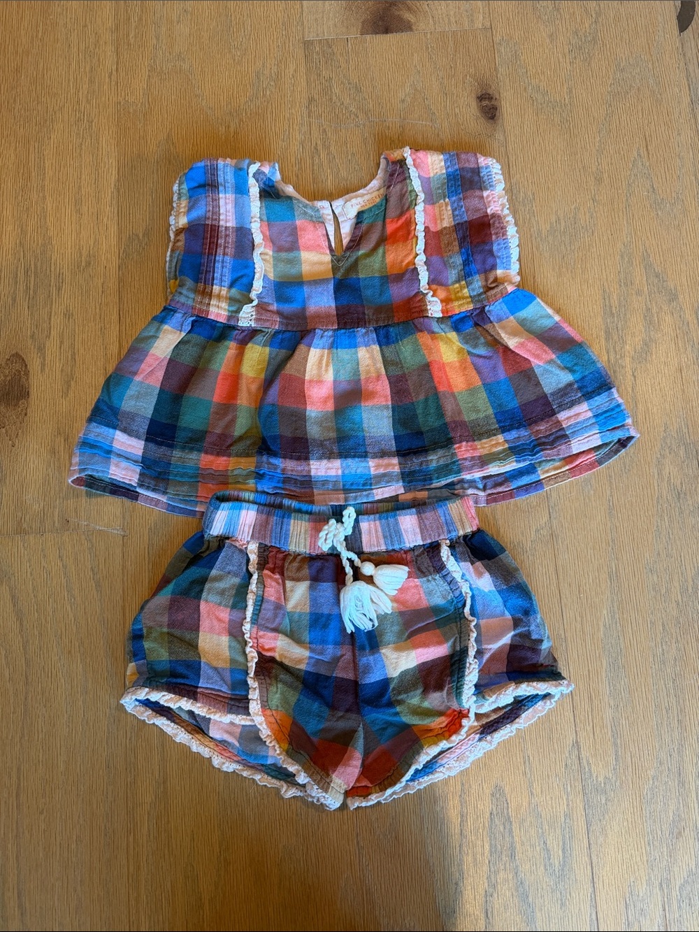 Pink Chicken Multicolor Gingham girls set 3T